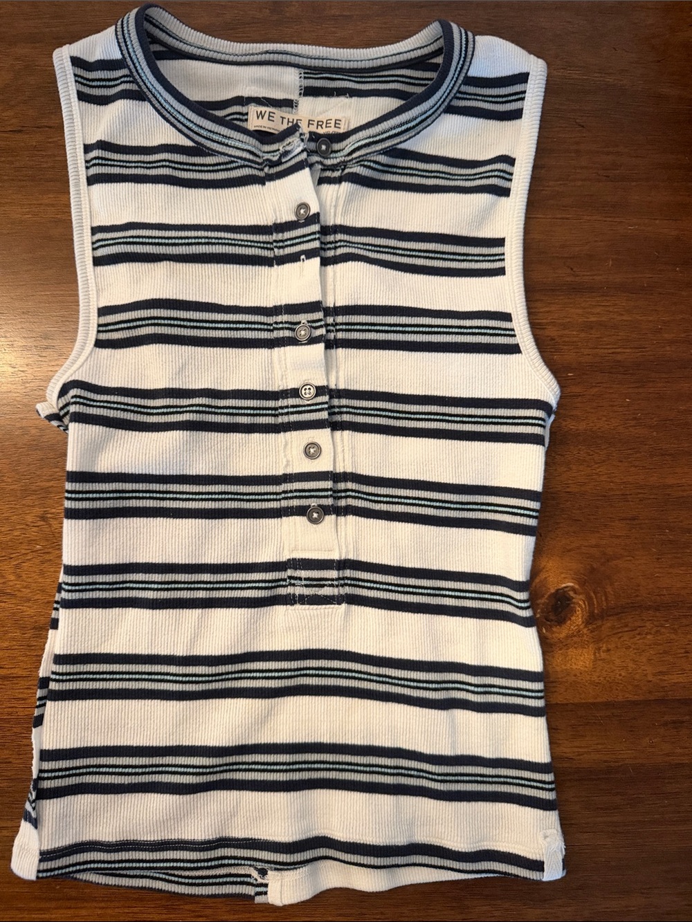We The Free White and Navy Striped Henley Ribbed Tank